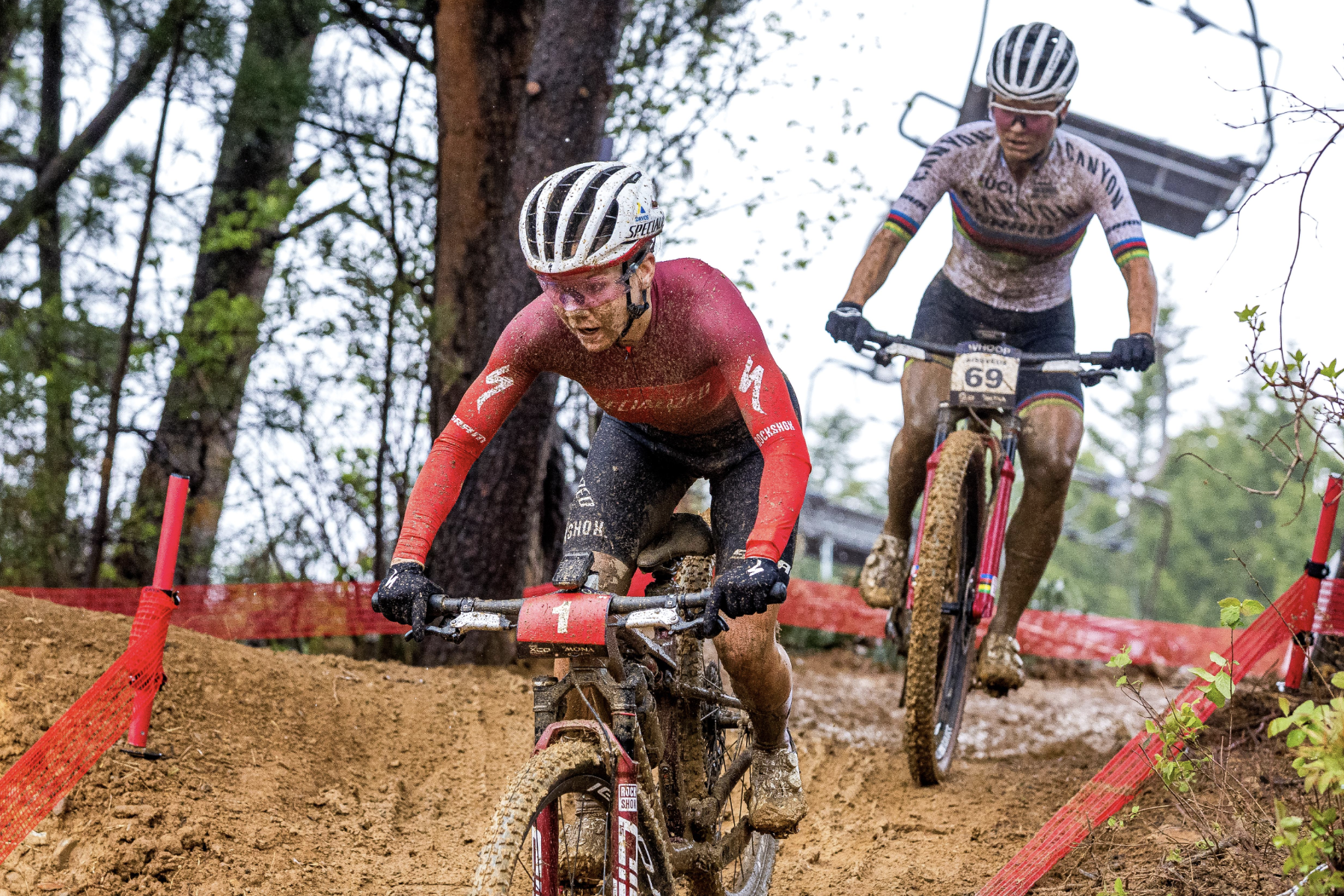 Sina Frei (Specialized Factory Racing) rides to victory at 2026 opening round of UCI MTB World Series in Mona YongPyong ahead of World Champion Jenny Rissveds (Canyon XC Racing)